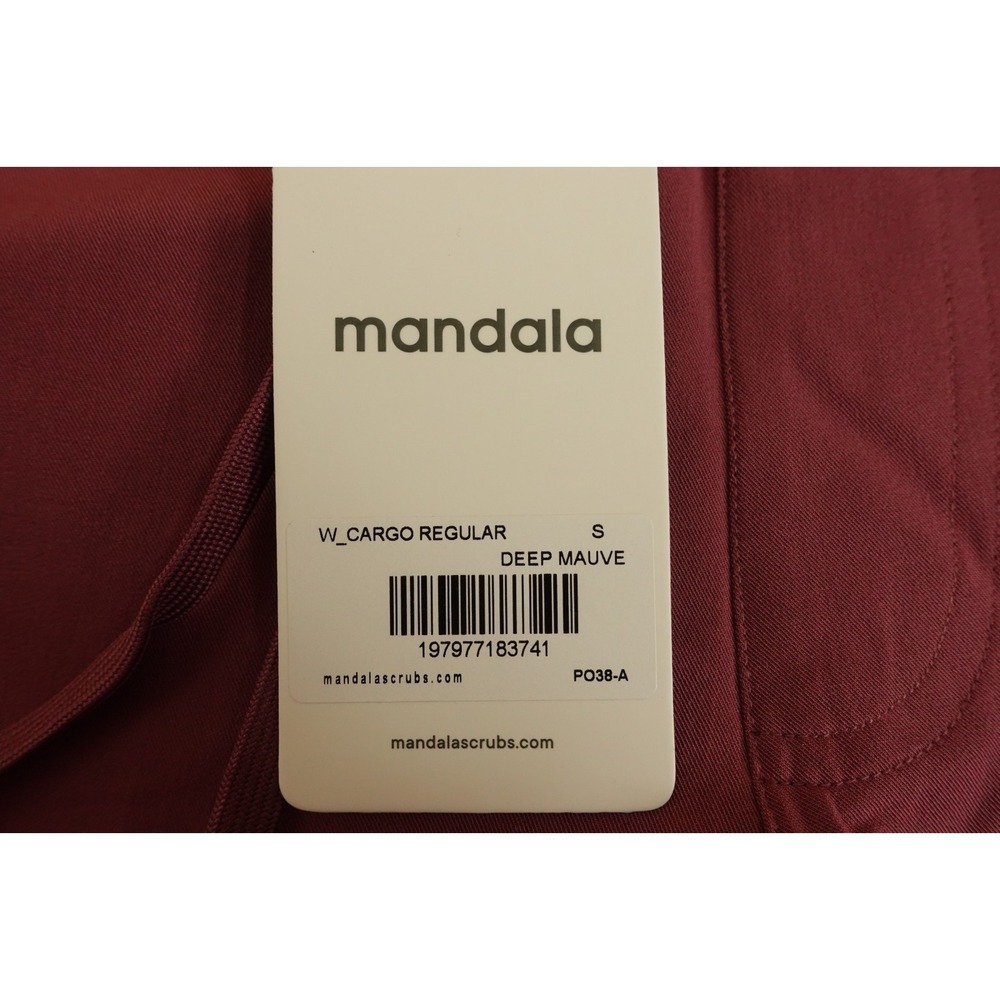 Mandala Womens Size Small Deep Mauve Drawstring Split Hem Cargo Scrub Pants NWT - Picture 3 of 11